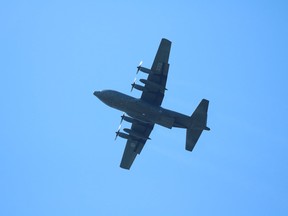 A C-130 Hercules search and rescue plane could be seen landing at the Kincardine airport on Wednesday, May 12. Shari Storms photo