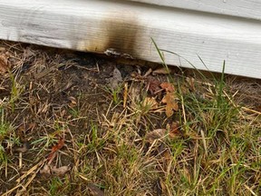 Another instance of arson popped up in Sherwood Park this week in the Summerwood neighbourhood. A burn mark was found on a garage on Summerland Drive. Photo via Facebook/Ardrell Milne