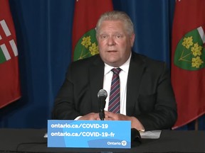 Ontario Premier Doug Ford, speaking Thursday at Queen's Park, announces a plan for a gradual reopening of the province.
