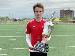 Jack Jordan poses for a photo after winning the NOSSA senior boys AA soccer championship in 2019.