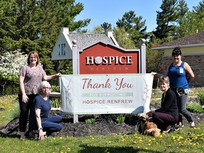 The 2021 Virtual Hike for Hospice raised $53,000 for Hospice Renfrew. In the photo from left, hospice executive director Marjorie Joly, volunteer Pat Debenham, data entry clerk Betty Coulas and volunteer coordinator Debroah Coelho. Submitted photo