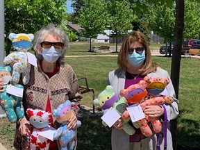 Longtime H'art Centre volunteer June Methot donated 20 teddy bears she sewed by hand to Family and Children’s Services of Frontenac, Lennox and Addington on Thursday.