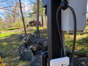 Burk's Falls is on board as the Lakeland Holding Group of Companies tries to create a network of electric vehicle charging stations in the Districts of Parry Sound and Muskoka. Pictured, one of Lakeland's Level 2 chargers in Parry Sound.