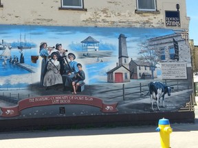No one wants this mural depicting life in the 1800s in Port Elgin so it will be permanently removed from the side of the Goderich/Mill Streets building where it has hung for approximately 20 years. The mural, on 15 wooden boards, was painted by the late Allen C.  Hilgendorf and offers a glimpse of by-gone days. [Frances Learment]