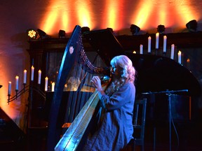 Stratford musician-singer-songwriter Loreena McKennitt performs during a sound check before filming begins on her section of the Stratford Signatures on-demand concert at Knox Presbyterian Church in Stratford Monday morning. Galen Simmons/The Beacon Herald/Postmedia Network