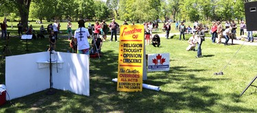 No More Lockdowns anti-lockdown demonstration at Bellevue Park in Sault Ste. Marie, Ont., on Saturday, May 29, 2021. (BRIAN KELLY/THE SAULT STAR/POSTMEDIA NETWORK)