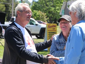 Independent MPP Randy Hillier meets demonstrators at anti-lockdown demonstration at Bellevue Park in Sault Ste. Marie, Ont., on Saturday, May 29, 2021. (BRIAN KELLY/THE SAULT STAR/POSTMEDIA NETWORK)