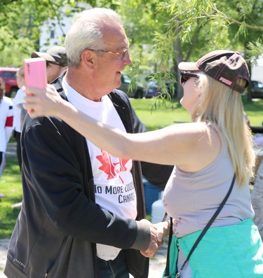 Independent MPP Randy Hillier meets demonstrators at anti-lockdown demonstration at Bellevue Park in Sault Ste. Marie, Ont., on Saturday, May 29, 2021. (BRIAN KELLY/THE SAULT STAR/POSTMEDIA NETWORK)