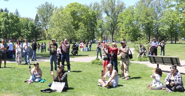 No More Lockdowns anti-lockdown demonstration at Bellevue Park in Sault Ste. Marie, Ont., on Saturday, May 29, 2021. (BRIAN KELLY/THE SAULT STAR/POSTMEDIA NETWORK)