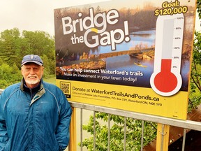 Andy Kooistra of Waterford, chair of the Shadow Lake Group, encourages trail enthusiasts everywhere to contribute to the $120,000 Bridging the Gap campaign. The funds will be used to purchase and install one final walking bridge in the area of Black Bridge, re-connecting in its entirety the original rail network that once carried as many as 120 trains a day through town. – Monte Sonnenberg