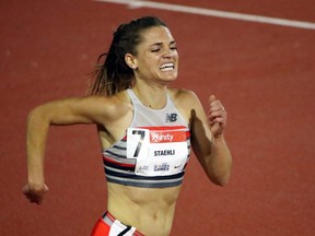 Julie-Anne Staehli of London runs during the women's 5000-metre race at the USATF Golden Games and World Athletics Continental Tour event May 9, 2021 in Walnut, Calif. Staehli won the race with a personal best 15 minutes, 2.34 seconds, putting her in the driver's seat for a berth at the Tokyo Olympics.  (Photo by Katelyn Mulcahy/Getty Images)