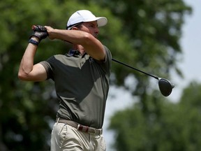 Mike Weir of Bright's Grove, Ont., plays his shot from the third tee during the final round of the Senior PGA Championship at Southern Hills Country Club on May 30, 2021, in Tulsa, Oklahoma. (Photo by Dylan Buell/Getty Images)