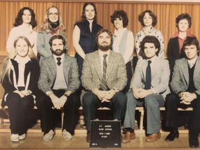 Between March and December 2021, St. Joseph Catholic School is celebrating the "Year of St. Joseph." Pictured, the school's first staff of 11 in 1979. Photo by Jostens Photography.