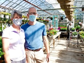 Vanvugt Greenhouses owners Angela and Pete Van Zyverden, who said there's pent-up demand for plants, opened for the season Saturday, May 1, 2021 in Georgian Bluffs, Ont. (Scott Dunn/The Sun Times/Postmedia Network)