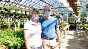 Vanvugt Greenhouses owners Angela and Pete Van Zyverden, who said there's pent-up demand for plants, opened for the season Saturday, May 1, 2021 in Georgian Bluffs, Ont. (Scott Dunn/The Sun Times/Postmedia Network)