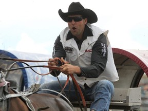 Kurt Bensmiller reacts after winning the Dash for Cash $50,000 heat at the WPCA World Championships at Century Downs Racetrack & Casino. in 2019. Bensmiller called Thursday a “horrible day” for chuckwagon racing.