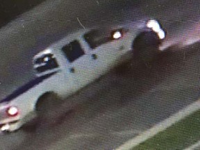 Investigators said they are looking for a 2011 to 2016 white, four-door Ford F250/F350. It is believed to be an XL or XLT model and has had its tailgate replaced with the platinum tailgate, which has black door handles. Photo Supplied