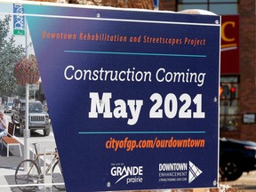 Signs warning Grande Prairie residents about the upcoming Downtown Rehabilitation Phase 4 have been erected to remind people the project begins in early May. Due to an early start, the project is three weeks ahead of schedule.