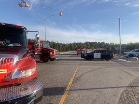 OPP and Greater Sudbury firefighters and paramedics are at the scene of a three-vehicle accident that occurred on Sunday afternoon on Highway 17 East at Whitefish.