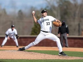University of South Carolina Upstate ace Jordan Marks of Bright's Grove, Ont., is the 2021 Big South Conference pitcher of the year. (USC Upstate Athletics Photo)