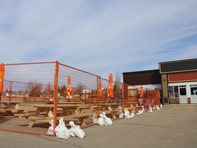 The extended patio for Paddy McSwiggins in Fort McMurray, Alta. on Friday, May 7, 2021. Vincent McDermott/Fort McMurray Today/Postmedia Network