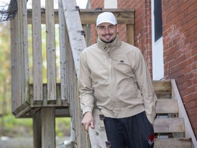 Alex Kopacz, Olympic gold medallist in the two-man bobsled, is recovering from COVID-19 at his home in London, Ont. on Tuesday, May 11, 2021. (Derek Ruttan/The London Free Press)