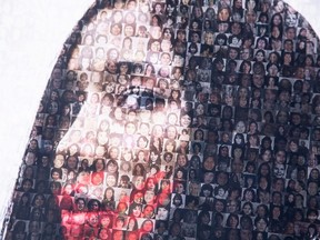 Indigenous studies students created this photo of a woman using small photographs of all the missing Indigenous women across Canada,