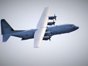 A CC-130 Hercules crew is pictured performing a flypast Sunday afternoon over Belleville General Hospital to observe Mother's Day. The crew flew over Quinte Healthcare hospitals in the region throughout the day.