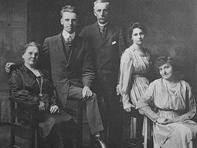 Thomas Buck Sr.Õs grandson Oliver Jr. was a well-respected farmer in Peterborough County. He also established a dry goods store in Norwood with his brother George in the late 1880Õs, after the partnership dissolved he returned to farming before eventually retiring to Norwood. He is pictured with his wife Frances Armstrong and their three children Oliver Cecil Buck III, Jane Olivia (Jean) Buck and Ann Laura Buck.