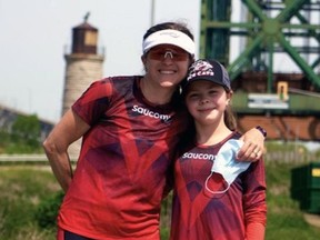 Brantford's Krista DuChene had her daughter, Leah, with her last week when she set a Canadian 50-kilometre road race record while running in Hamilton.
