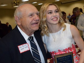 Leo Boivin and Alaine Chartrand pose at the 2016 Brockville and Area Sports Hall of Fame dinner. (FILE PHOTO)