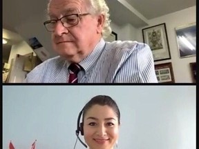 Maryam Monsef, minister in charge of rural economic development, and Edwardsburgh Cardinal Mayor Pat Sayeau take part in a virtual announcement on Wednesday morning. (SUBMITTED PHOTO)