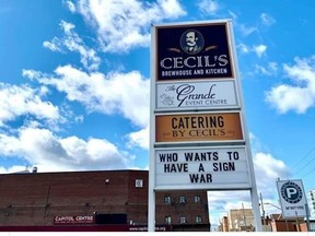 Cecil's Brewhouse and Kitchen is admitting to starting the war – a sign war - in North Bay. Businesses are being encouraged to jump in on the fun by posting a silly or cheeky message outside their business. The sign war idea is being enjoyed across the province.