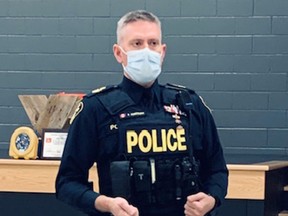 Perth OPP Sgt. Patrick Armstrong, above, and Lambton OPP Sgt. Dave Matheson will walk 100 kilometres up Highway 4 on May 22-23 from north of London to Wingham to raise money for the Dave Mounsey Memorial Fund. Handout