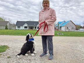 The Detenbeck family is being highlighted during the Huron County Alzheimer Society's IG Wealth Management Walk for Alzheimer's as the walk's honorary family. Gayle Detenbeck will be walking this year for her husband, Barry, who lives in long-term care with Alzheimer's. Pictured is Gayle Detenbeck with her dog Maggie. Handout