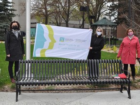 Canadian Mental Health Association (CMHA) Champlain East's program director Michelle Gosselin, CMHA executive director Joanne Ledoux-Moshonas and Cornwall Mayor Bernadette Clement were all on hand during the first ever flag raising ceremony that marked the beginning of the 70th Mental Health Awareness week on Monday May 3, 2021 in Cornwall, Ont. Francis Racine/Cornwall Standard-Freeholder/Postmedia Network