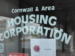 The front door of the Cornwall and Area Housing Corp. offices on Pitt Street. Photo taken on Wednesday May 12, 2021 in Cornwall, Ont. Francis Racine/Cornwall Standard-Freeholder/Postmedia Network