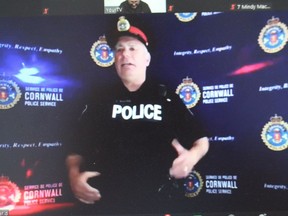 A screen shot of CPS Const. Dan Cloutier during Thursday's Virtual Racing Against Drugs event. Photo on Thursday, May 13, 2021, in Cornwall, Ont. Todd Hambleton/Cornwall Standard-Freeholder/Postmedia Network