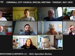 Cornwall city council during the second day of its operating budget review on Tuesday, May 18, 2021. Handout/Cornwall Standard-Freeholder/Postmedia Network