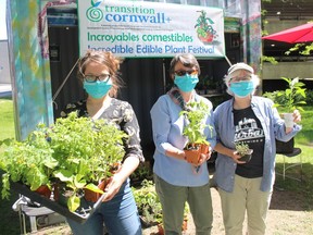 At the walk-up location are (from left) Kat Rendek (Transition Cornwall+ volunteer) and event volunteers Lynn Andrews and Sandy Whitworth.Photo on Saturday, May 29, 2021, in Cornwall, Ont. Todd Hambleton/Cornwall Standard-Freeholder/Postmedia Network