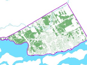 Handout/Cornwall Standard-Freeholder/Postmedia Network
Raisin Region Conservation Authority mapping on estimated canopy coverage within the City of Cornwall, published in an Aug. 25, 2020, report to Cornwall city council.

Handout Not For Resale