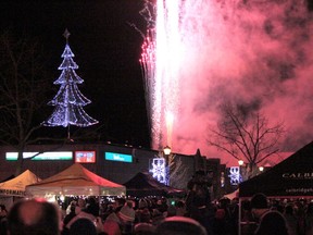 Fireworks light up downtown as part of the tree-lighting ceremony at the culmination of the Light Up festival in November 2019. Patrick Gibson/Cochrane Times