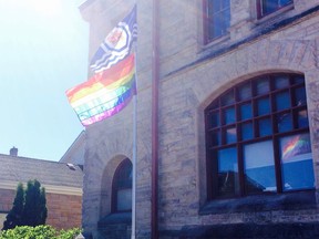 Pride flag outside of Town Hall of Goderich. File photo
