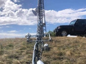 The Netago tower between Byemoor and Endiang on Walker's hill suffered substantial damage, being snapped in half like a pencil after winds came up quickly on the afternoon of May 18. Les Stulberg photo