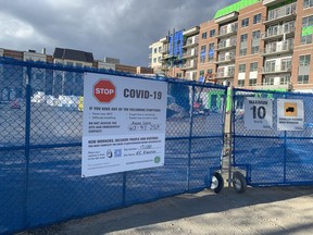No activity can be seen outside the retirement home construction site near the corner of Princess Street and Midland Avenue in the west end of Kingston on Thursday. The site has been temporarily closed by the Pomerleau construction company due to an outbreak of COVID-19.