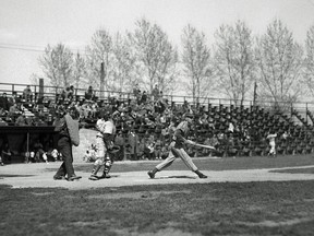 One of the very few known photos of the Kingston Ponies in action at Megaffin Stadium. The team played in the Class C Border Baseball League from 1946 to 1951.