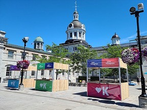 A view of the stalls for the Love Kingston Marketplace in Springer Market Square during the summer of 2020.