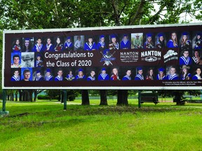 This sign congratulating the 2020 graduating class at J.T. Foster High School was well received, says Nanton's council. The sign was placed on a municipal billboard located along Highway 2 southbound, by the ball diamonds, and a sign congratulating the 2021 graduating class is going to be installed on the billboard.