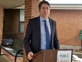 Dr. Ian Arra, medical officer of health for the Grey Bruce Health Unit, speaks to the media in Owen Sound on Jan. 15 after the first  Grey County resident received a COVID-19 vaccination. (files))