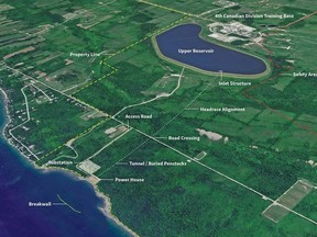 An illustration of where the TC Energy pumped storage facility might be built at the 4th Canadian division Training Centre. (File/courtesy TC Energy)